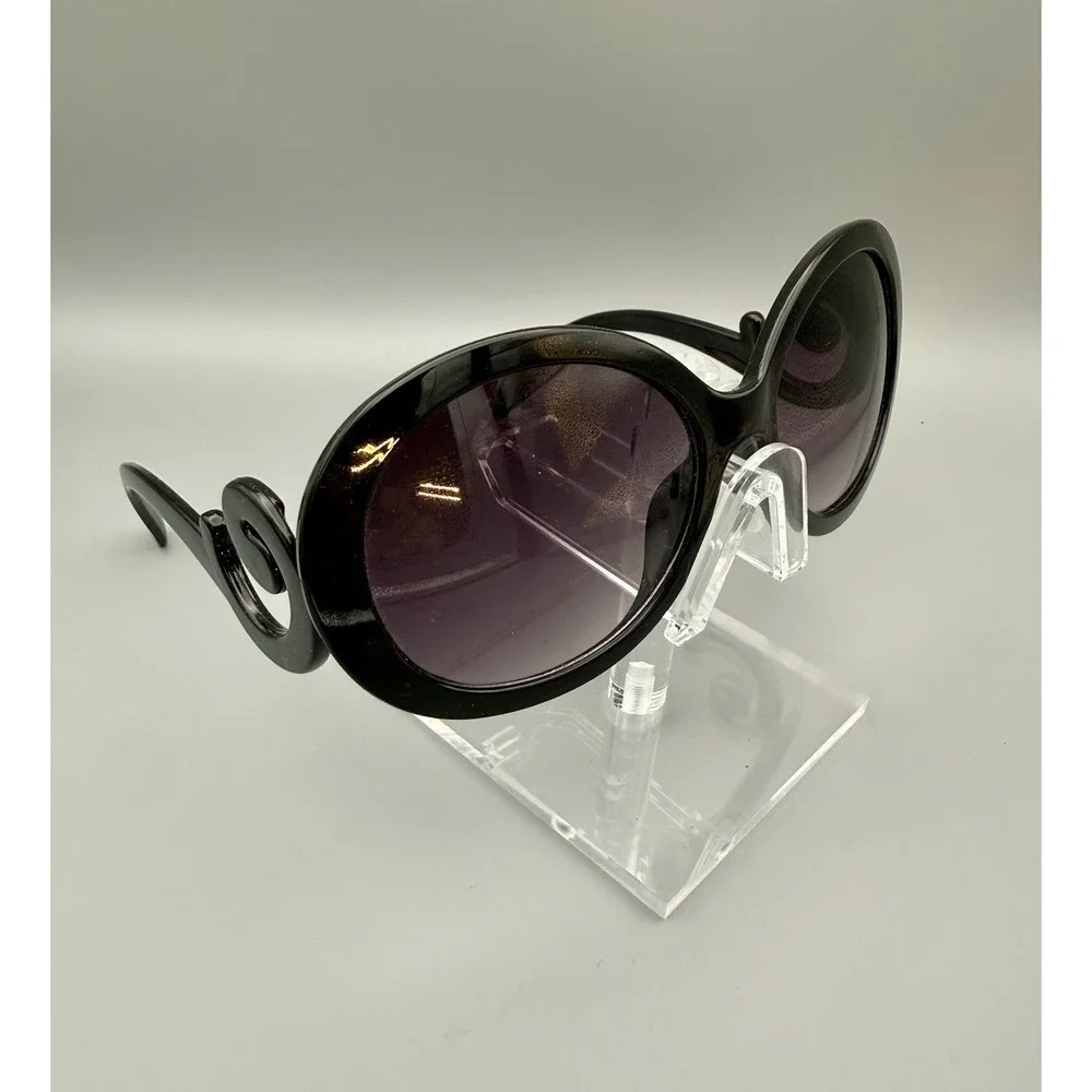 Super OVERSIZED XXL Very Large Round Black Baroque Designer Sunglasses-Jackie-O
